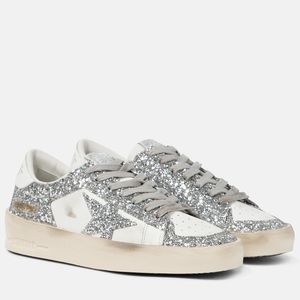 Golden Goose silver glitter Stardan sneakers in size 39- Great for bridal!